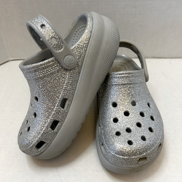 CROCS Shoes Crocs Classic Sparkly Glitter Clogs Shoes In Silver Sz3